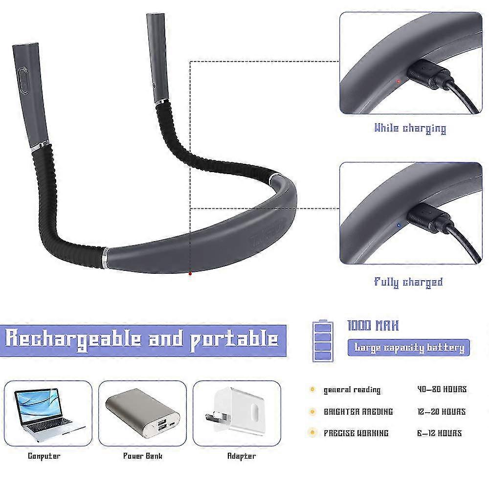 Rechargeable Led Neck Reading Light Three Color Folding Double Head Hanging Neck Reading Light