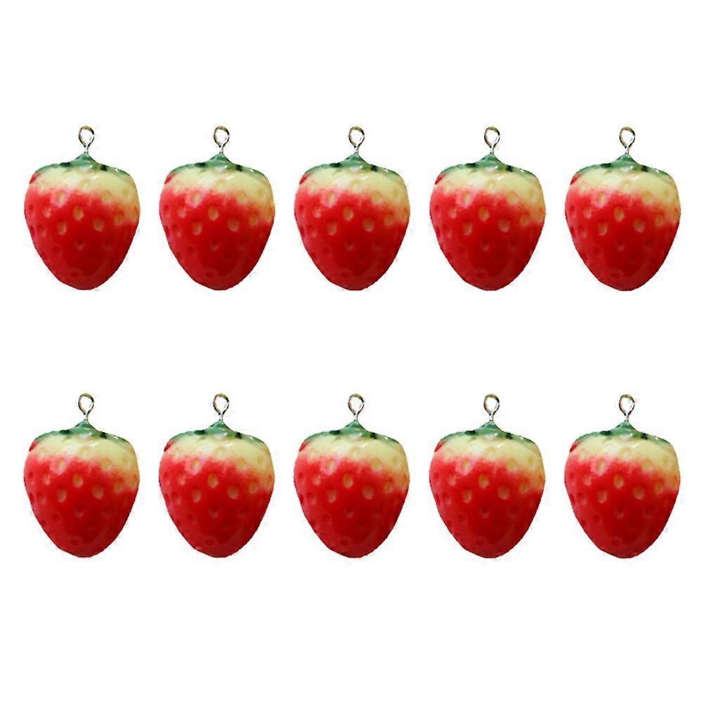 10 Pcs Strawberry Necklace Enamel Strawberry Charm Fruit Simulation Model Strawberry Diy Accessory