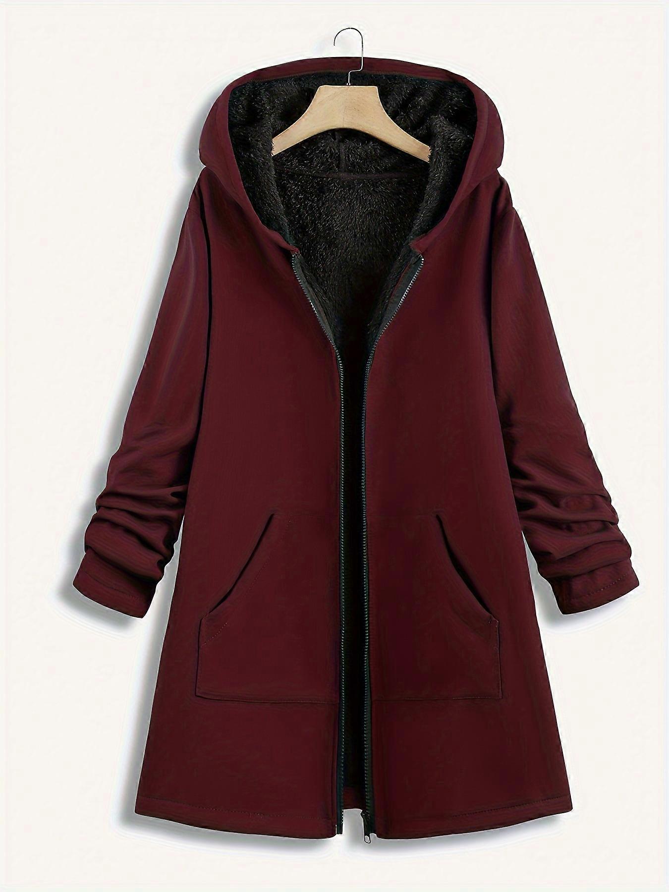 New style Plus Size Hoodie Fleece Liner Zip Up Coat, Women's Plus Warm Winter Casual Faux Fur Coat