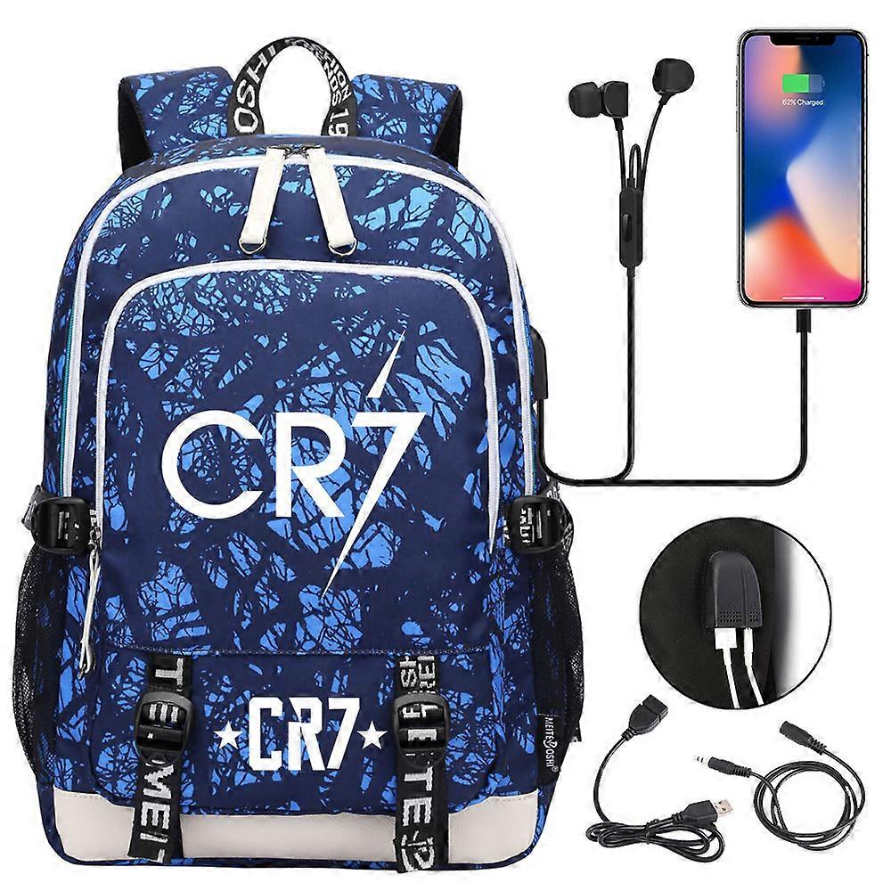 CR7 hátizsák Tini, laptop USB töltés, Multifunkcionális vízálló iskolatáska kapacitás Daypack Mochilas