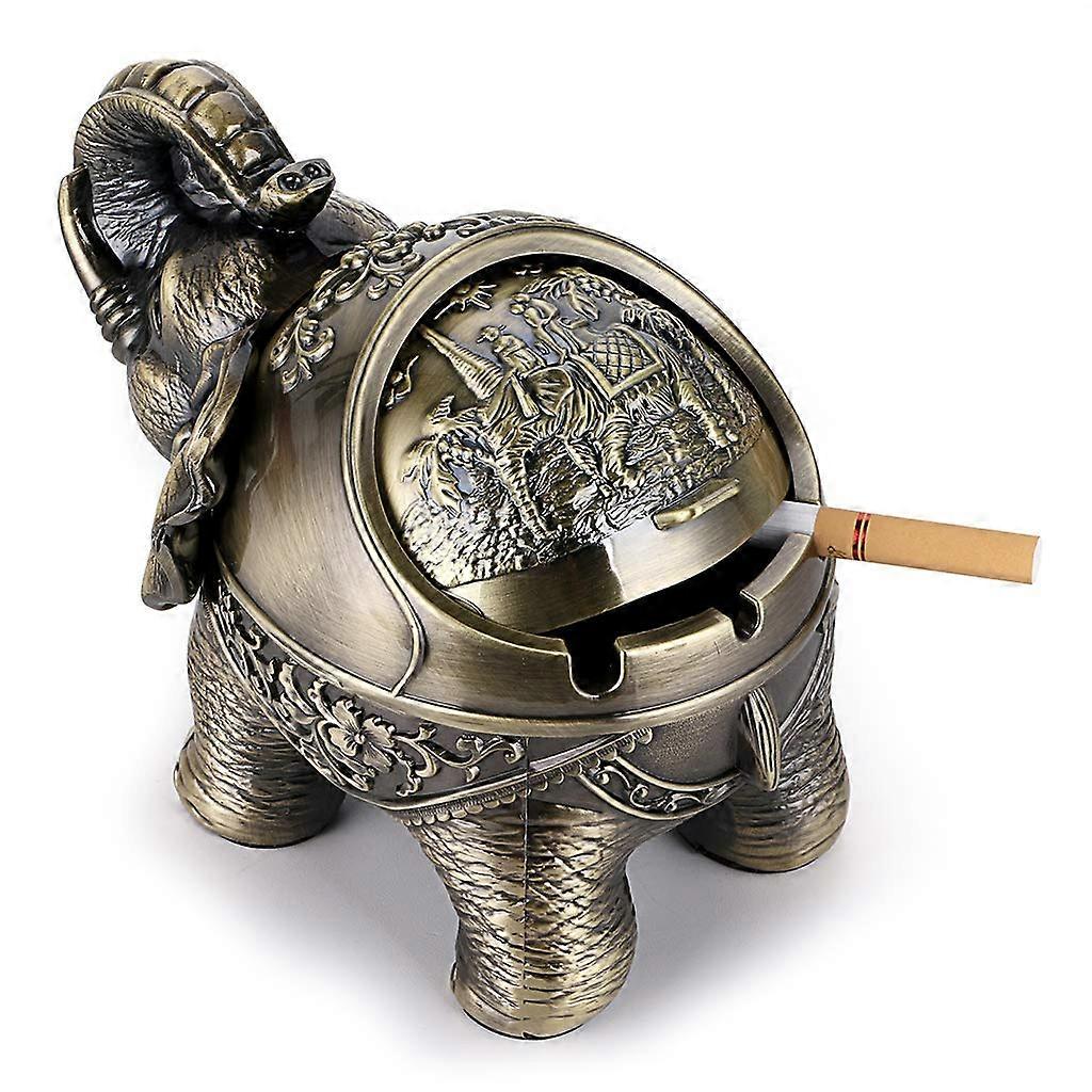 Vintage vindtät askkopp med lock - Retro Elephant Modeling Bordsskiva Askkopp Cigarett Cigarr