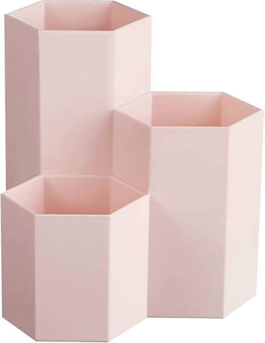 Multi-function Hexagonal Creative Pot For Storing Makeup Brushes, Brushes, Pens, Stationery - Desktop Decoration - Pink Rose