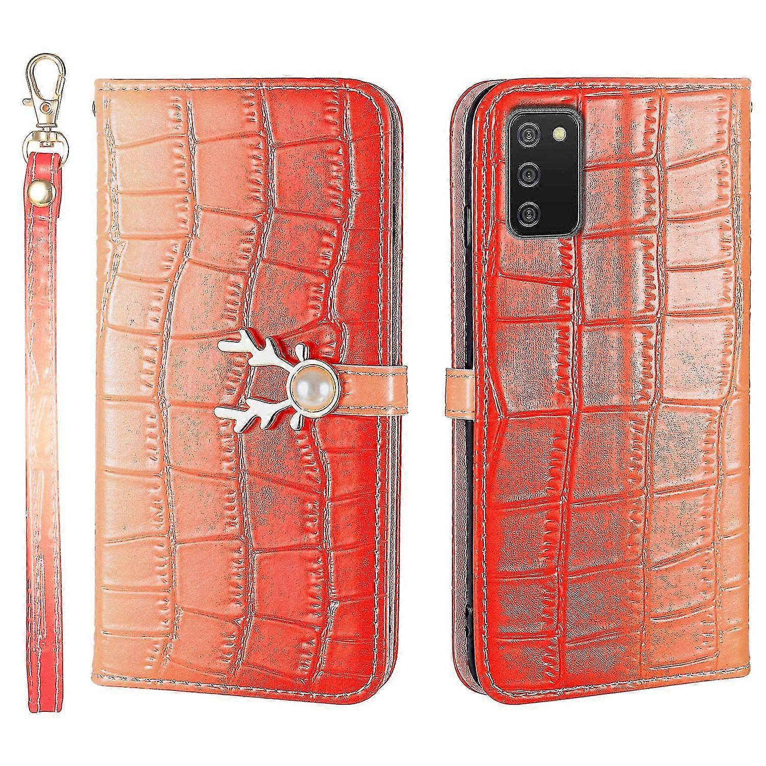 Elk Pattern Phone Case For Samsung Galaxy A02s Eu With Card Holder, Lanyard, Pu Leather Material, Wallet Function, Corner Fall Protection