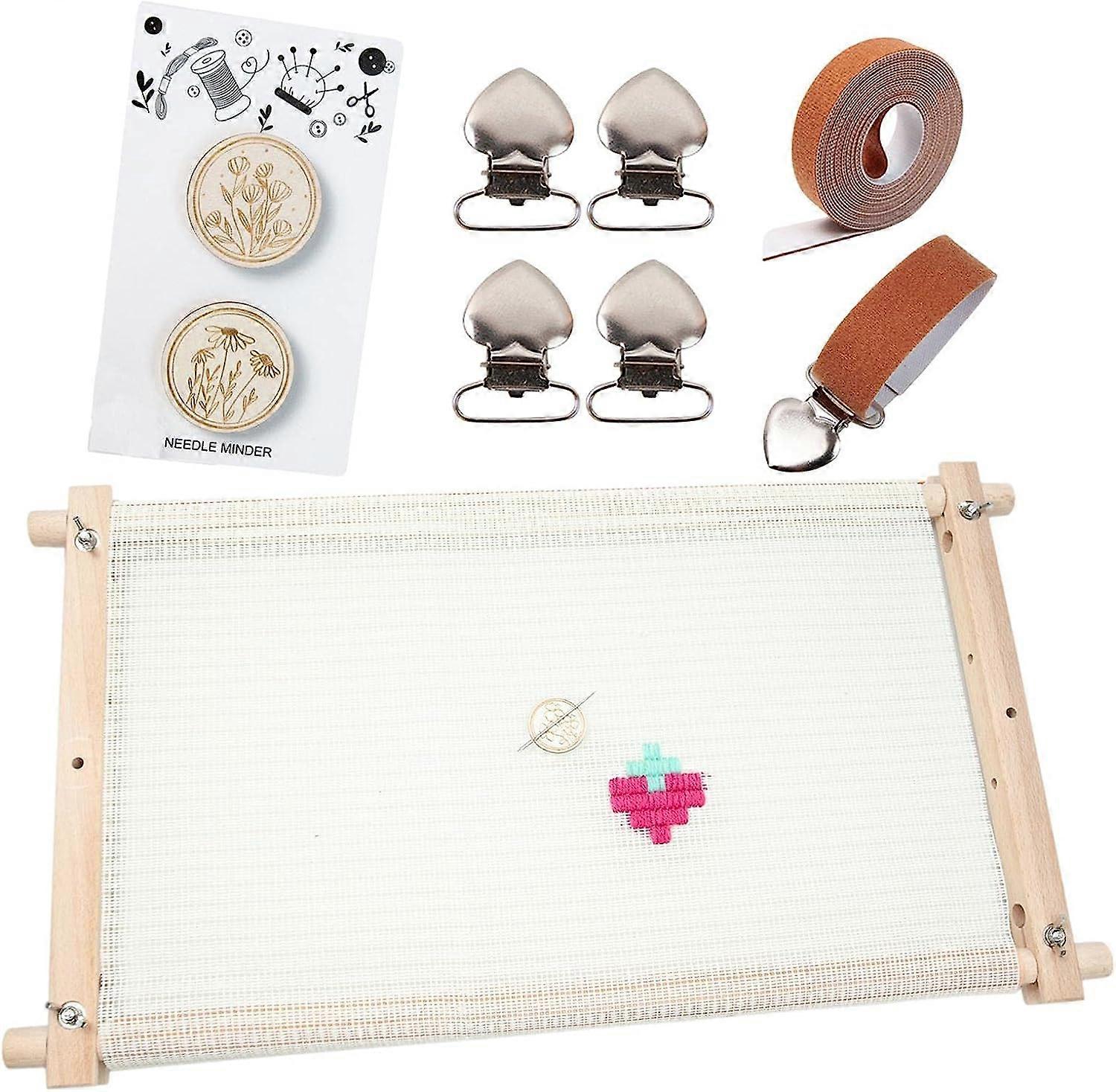 Hoop Stand - Rectangle Embroidery Hoop - Adjustable Cross Needle Scroll Frame, Beech Wood Frame Needlepoint Holder Floor Table Lap Stand for Stitching