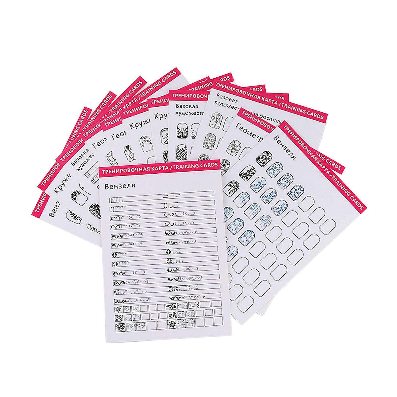 12Pcs Nail Art Training Card Reusable Nail Design Practice Sheet Women Beginner Fingernail Pattern Template Exercise Book Manicure Coloring Drawing Pr
