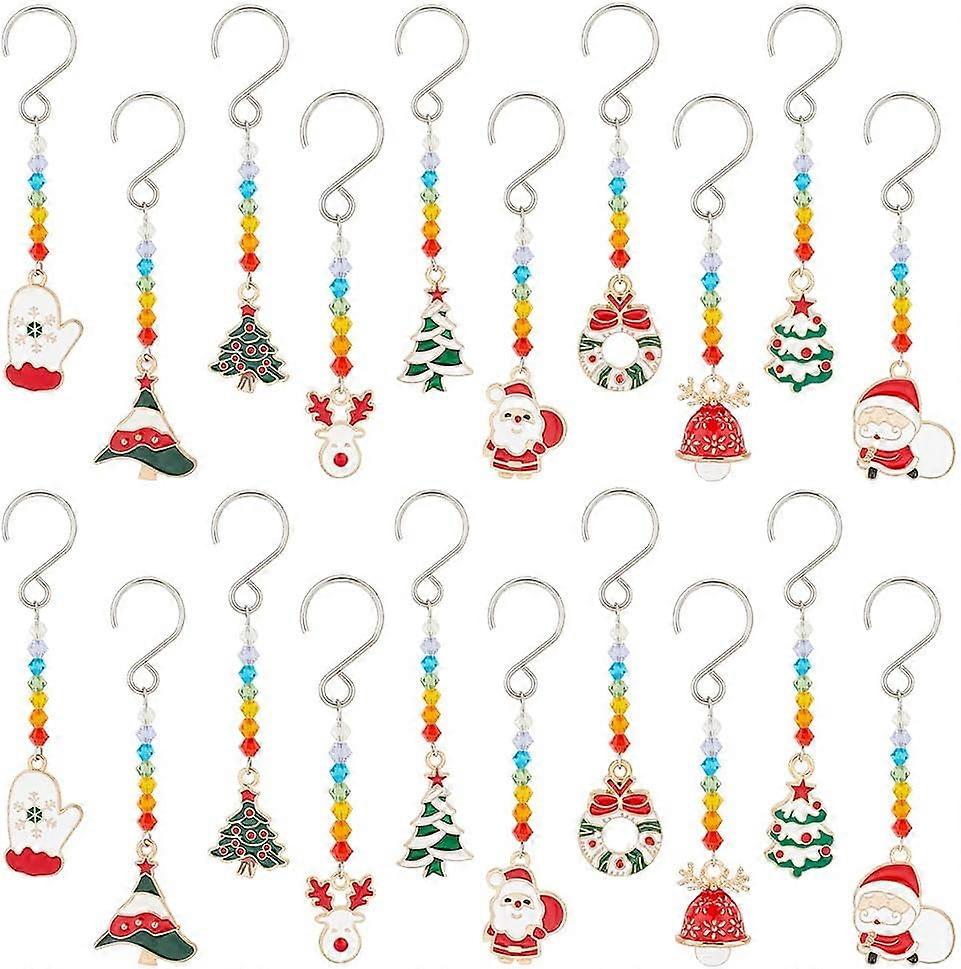 20Pcs Mini Christmas Ornaments 10 Style Christmas Tree Ornaments with Hooks Glass Bead Hanging Ornaments with Enamel Pendant for Christmas Tree Decora