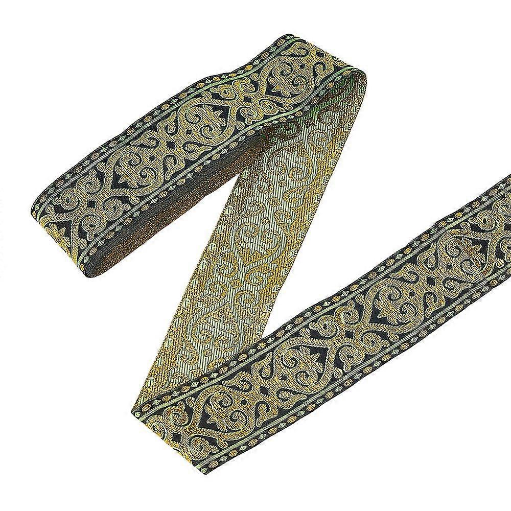 7M Ethnic Style Polyester Ribbon Flower Jacquard Ribbon Garment Accessories Gold 2 inch(50mm) about 7.66 Yards(7m)/Bundle