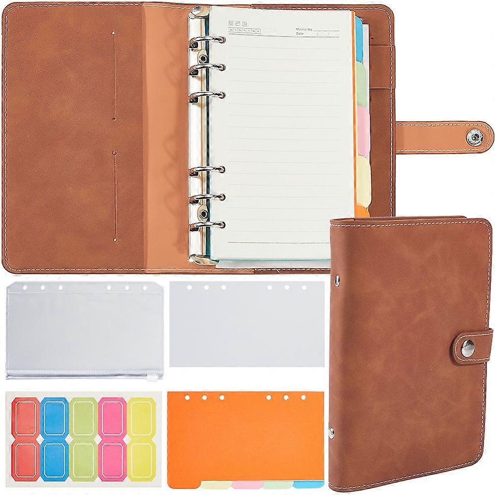 Imitation Leather A6 Portable Pocket BuckleLoose-Leaf Notebook Camel 190x125x25mm