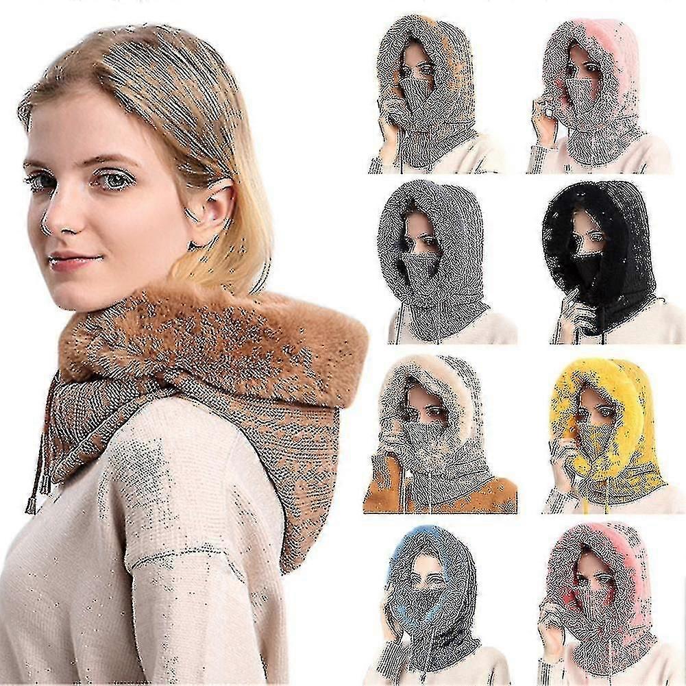 3 In 1 Knitted Wool Cap Scarf Set Ski Cap Face And Neck All Round Warmth Stretch Wool Cap Face And Neck Warmth Set-yujia