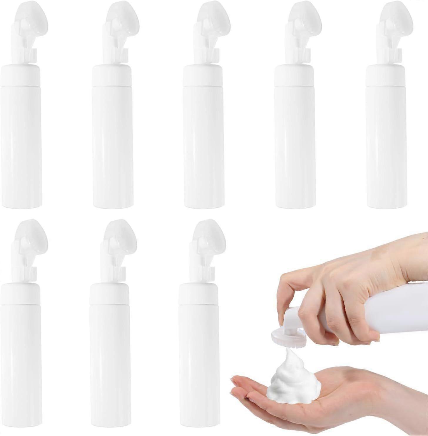 8Pcs 200ml/6.76 Fl.Oz Foam Pump Bottle with Silicone Brush One-Hand Operation Empty Mousse Foaming Pump Dispenser Facial Cleanser Foaming Bottle for H
