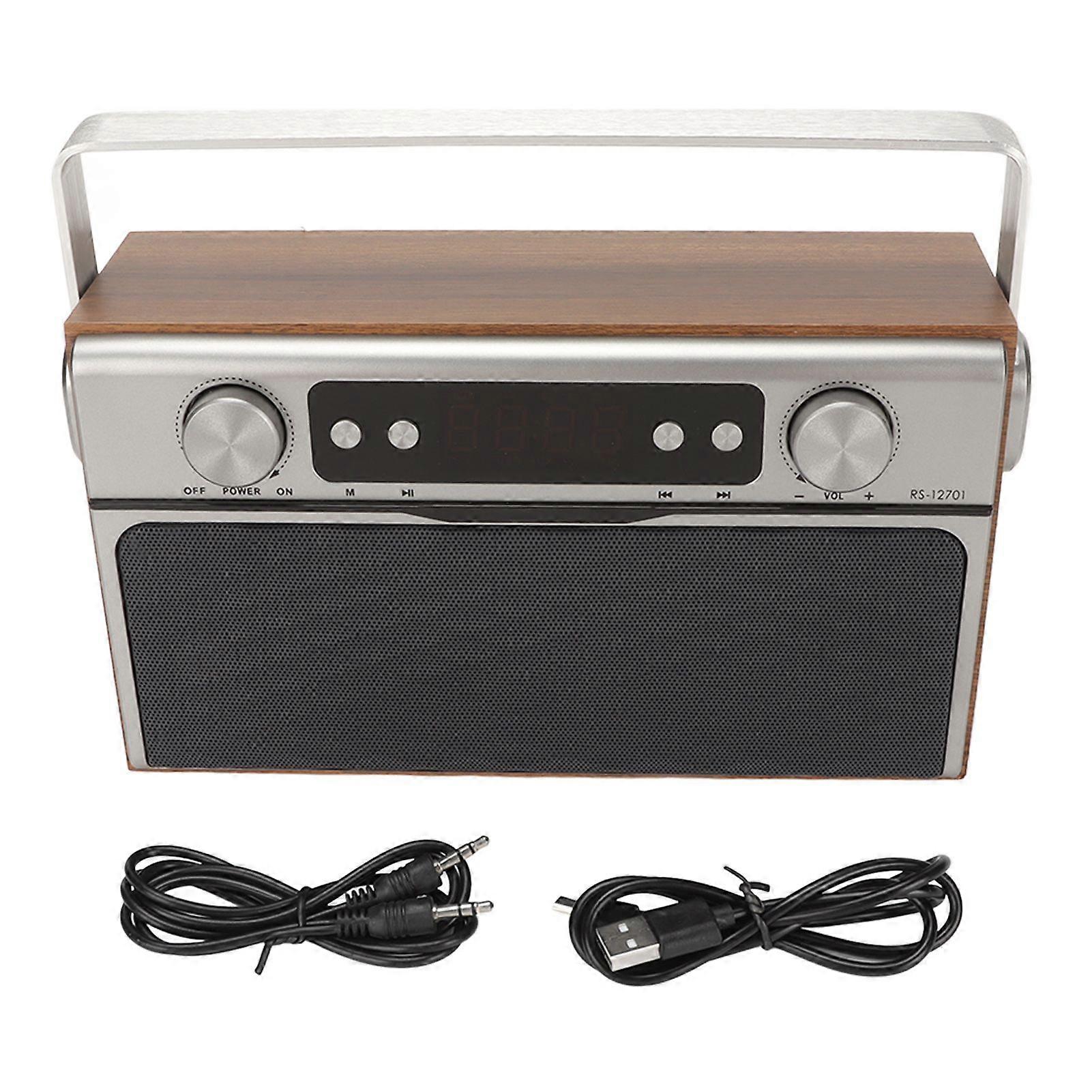 Retro Bluetooth Speaker Multifunctional FM Radio Clock Alarm Clock Function Push Button Knob Adjustment Wireless Speaker