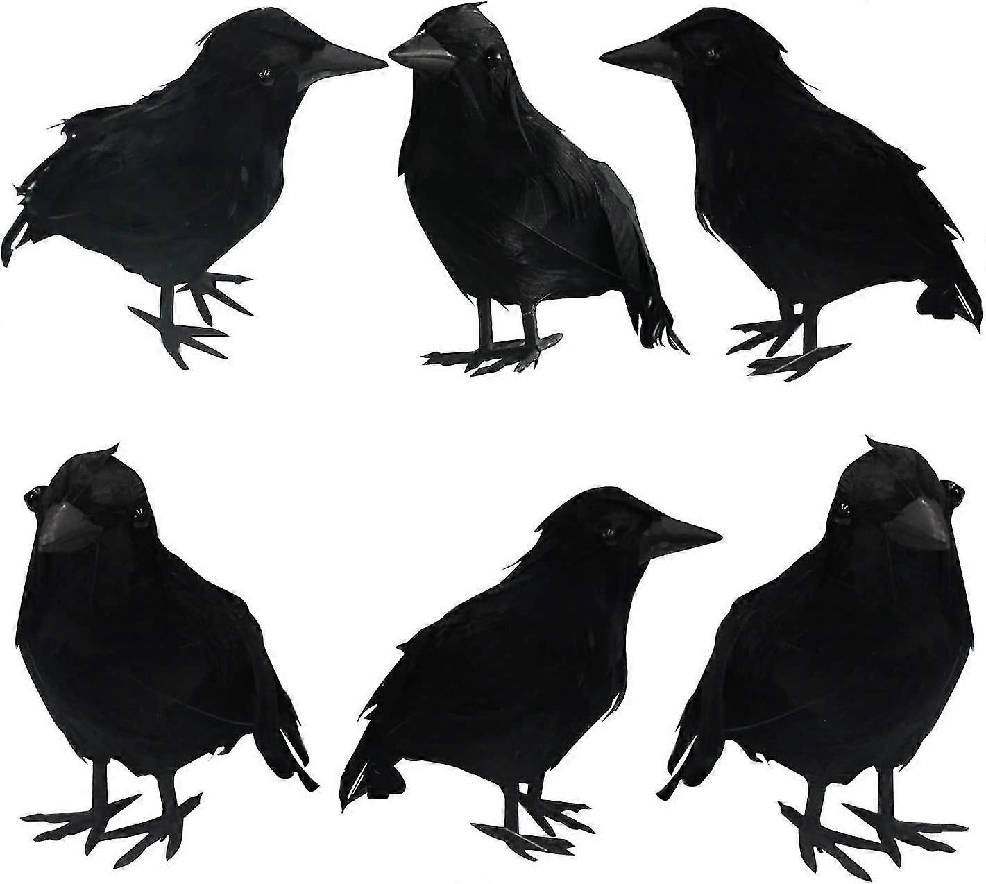 Halloween Bla Feathered Crows, 6 Pa Halloween Decoration Birds With Real Feather,3417