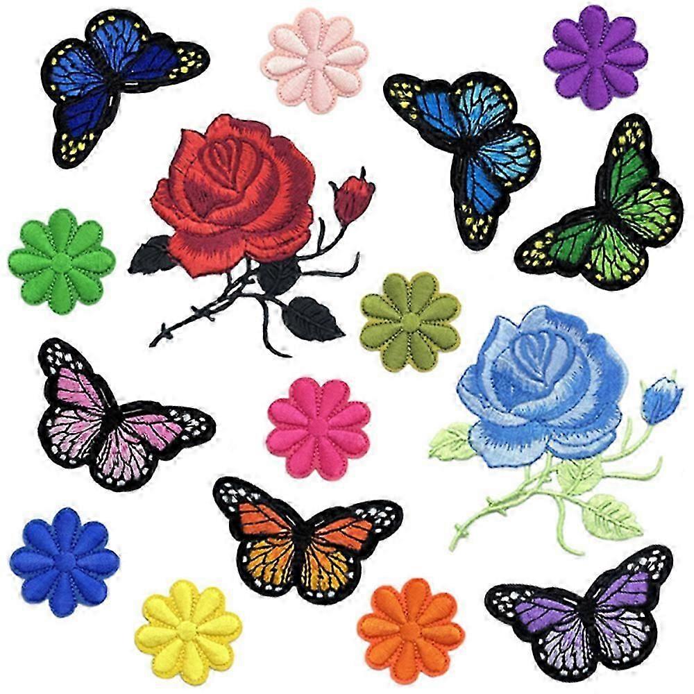 Embroidered mini patch with butterfly roses