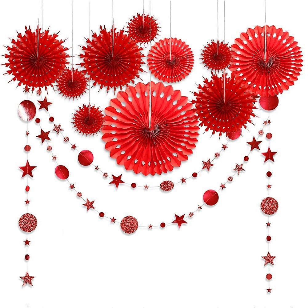 Party Decorations: Pompom Paper Fans, Colorful Garland, Glitter Circle Dots, Streamer Banner for Celebrations