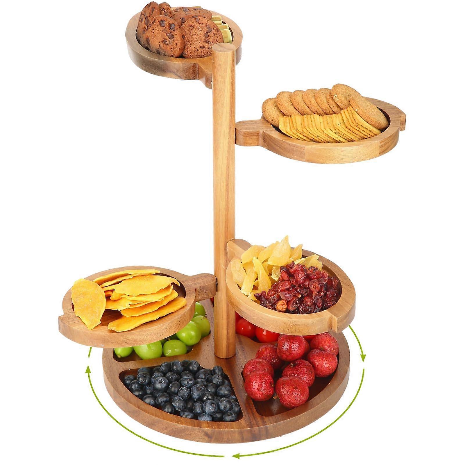 5 - Tier Bamboo Fruit Tray with 360° Rotatable Base, Easy to Assemble, Space - Saving