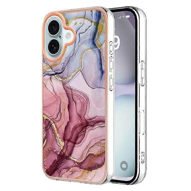 YB IMD Series-16 Style-E Compatible For iPhone 16 Plus TPU Case Marble Pattern Electroplating Phone Cover