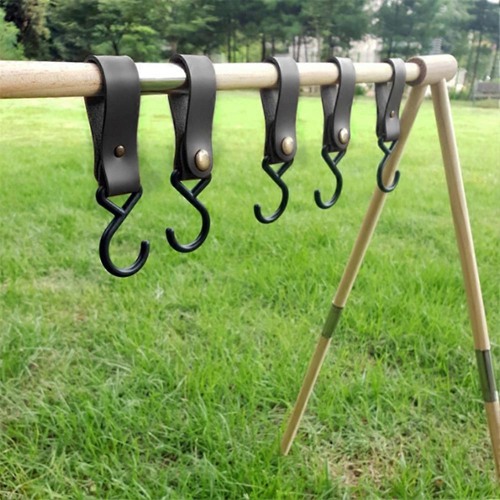 4Pcs Outdoor PU Leather Hooks Straight Camping Clothes Tripod Hanger Portable Travel Hiking Climbing Fishing Accessories