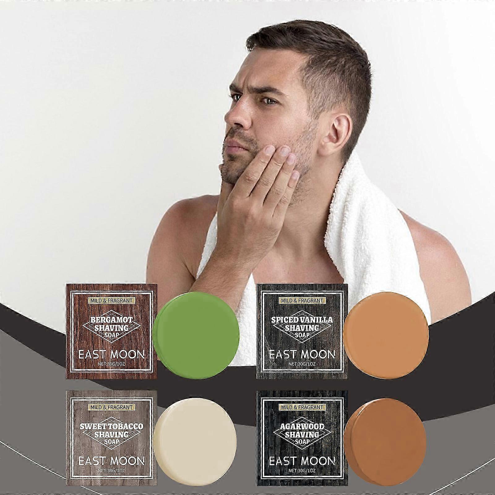 unique Shaving Soap for Men, 4Pcs Shave Men's Beard Soap, Shave Soap for Smoothest Wet Shave, Moisturizing and Locking Water