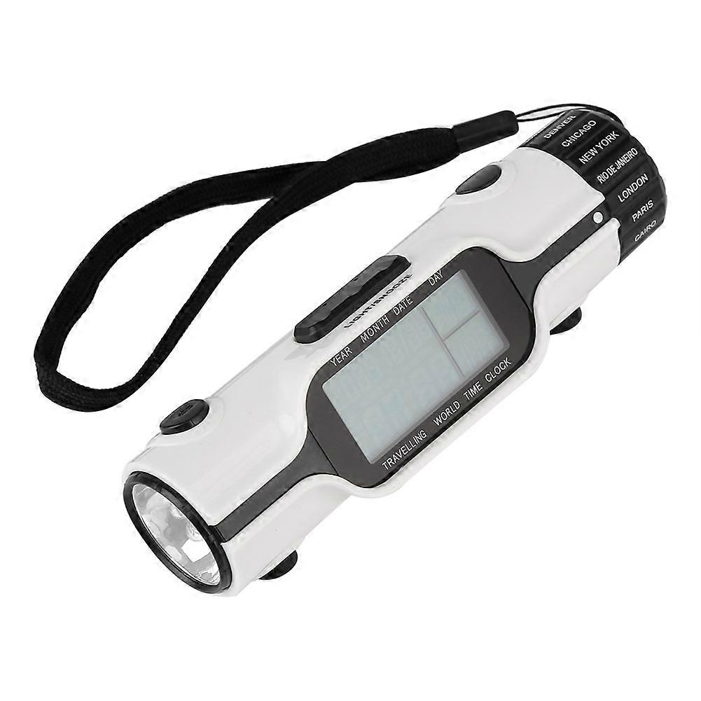 Flashlight With Digital World Time Travel Alarm Clock And Thermometer For Outdoor Use