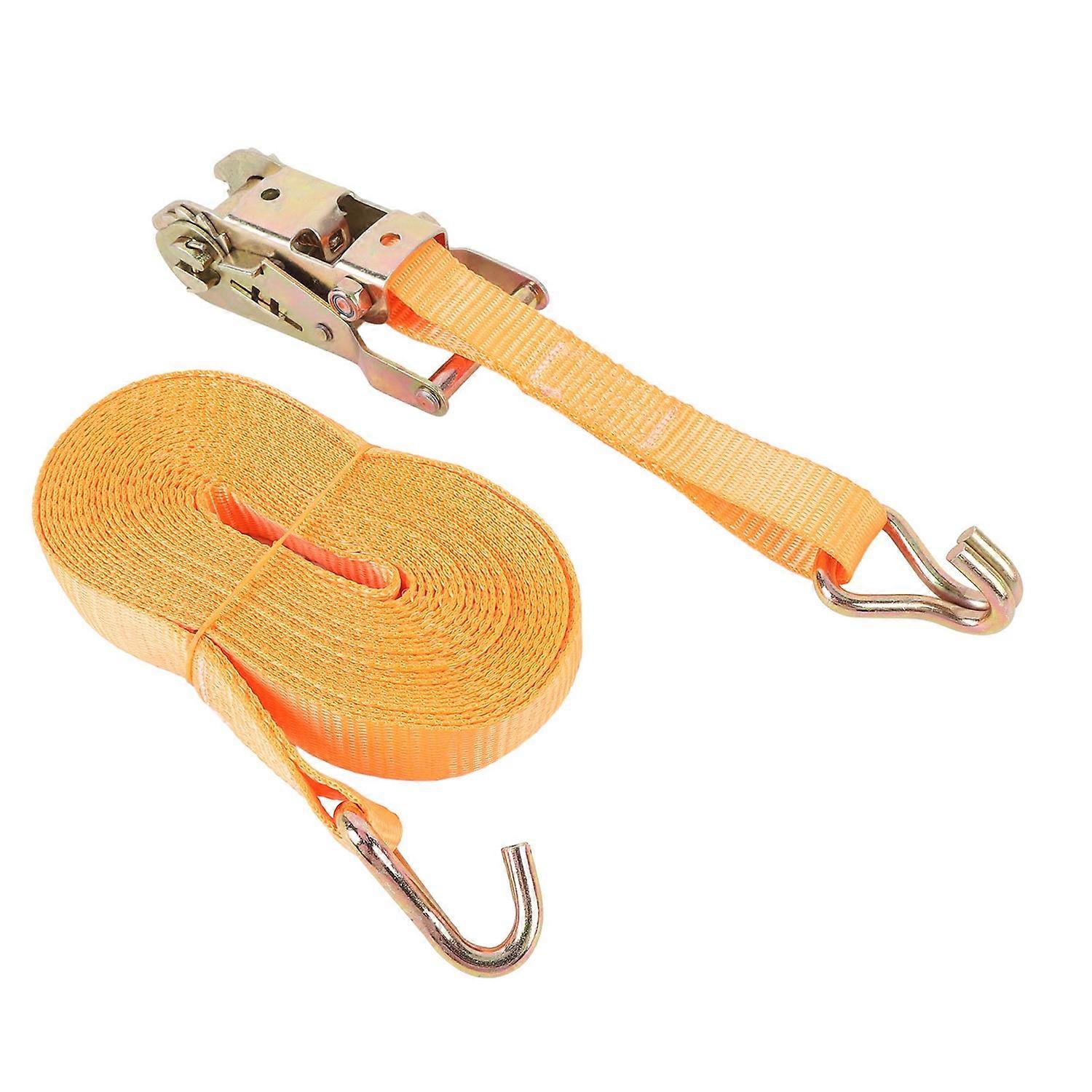 2 Set 7mx25mm Heavy Duty Ratchet Tie Down Strap Orange 1 1/16 Inch Wide Ratchet Strap with 2 J Hook