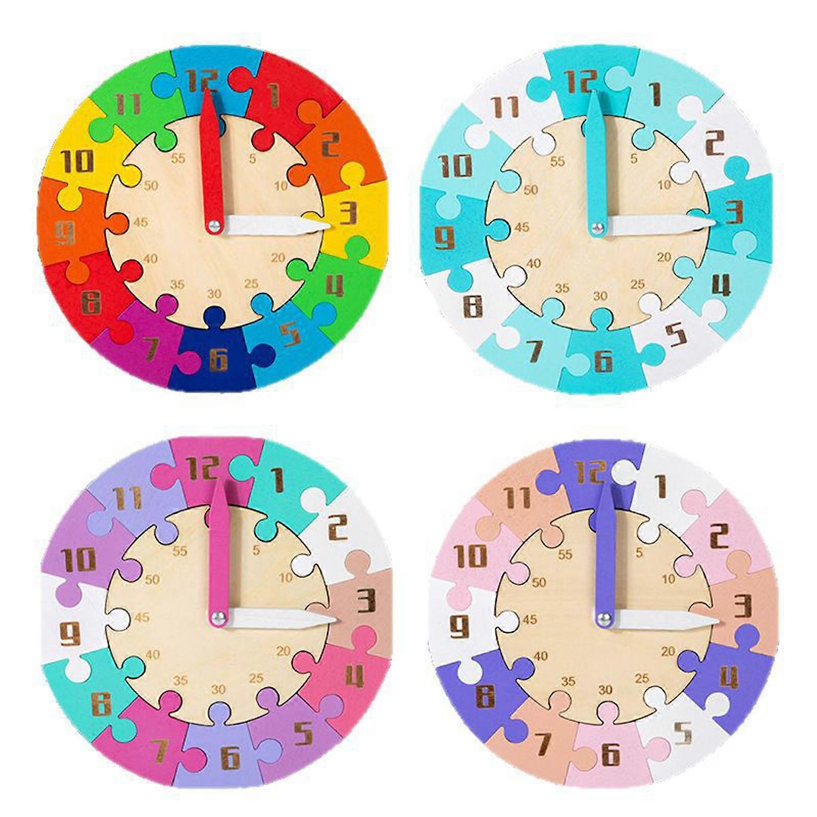 Handmade Wooden DIY Spliced Clock Models Children Make Clock Color Cognitives Early Education Toys