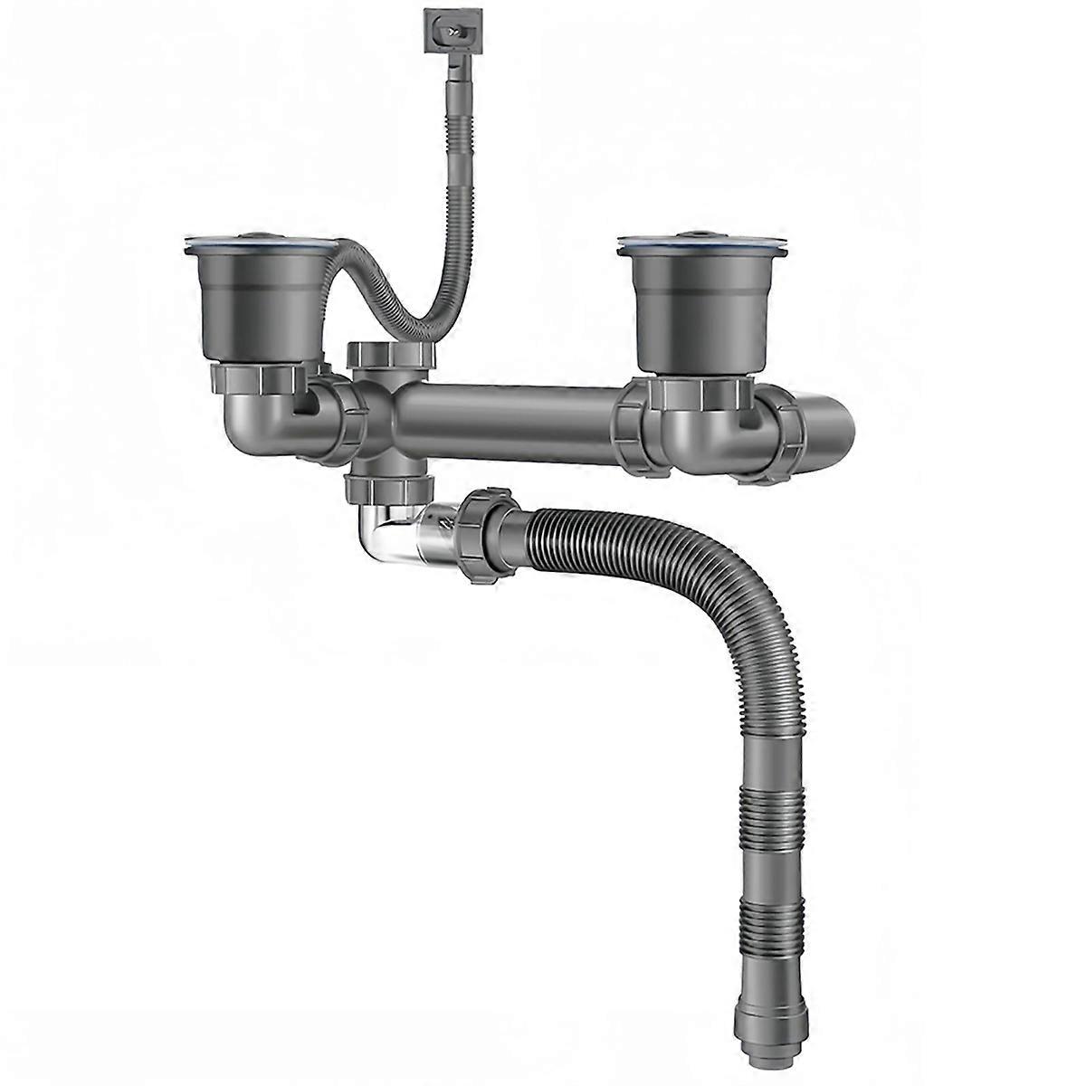 Double Sink Drain Kit Space Saving Kitchen Sink Drain Kit Expandable Flexible 1 1/2In P-Trap Pipe 3-1/2 Inch Sink Drain