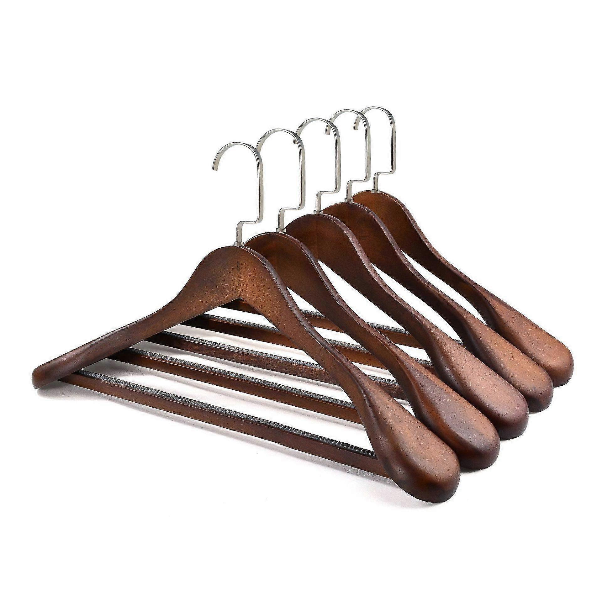 Luxury Wide Shoulder Wooden Hangers 5 Pack, with Locking Bar Vintage colours