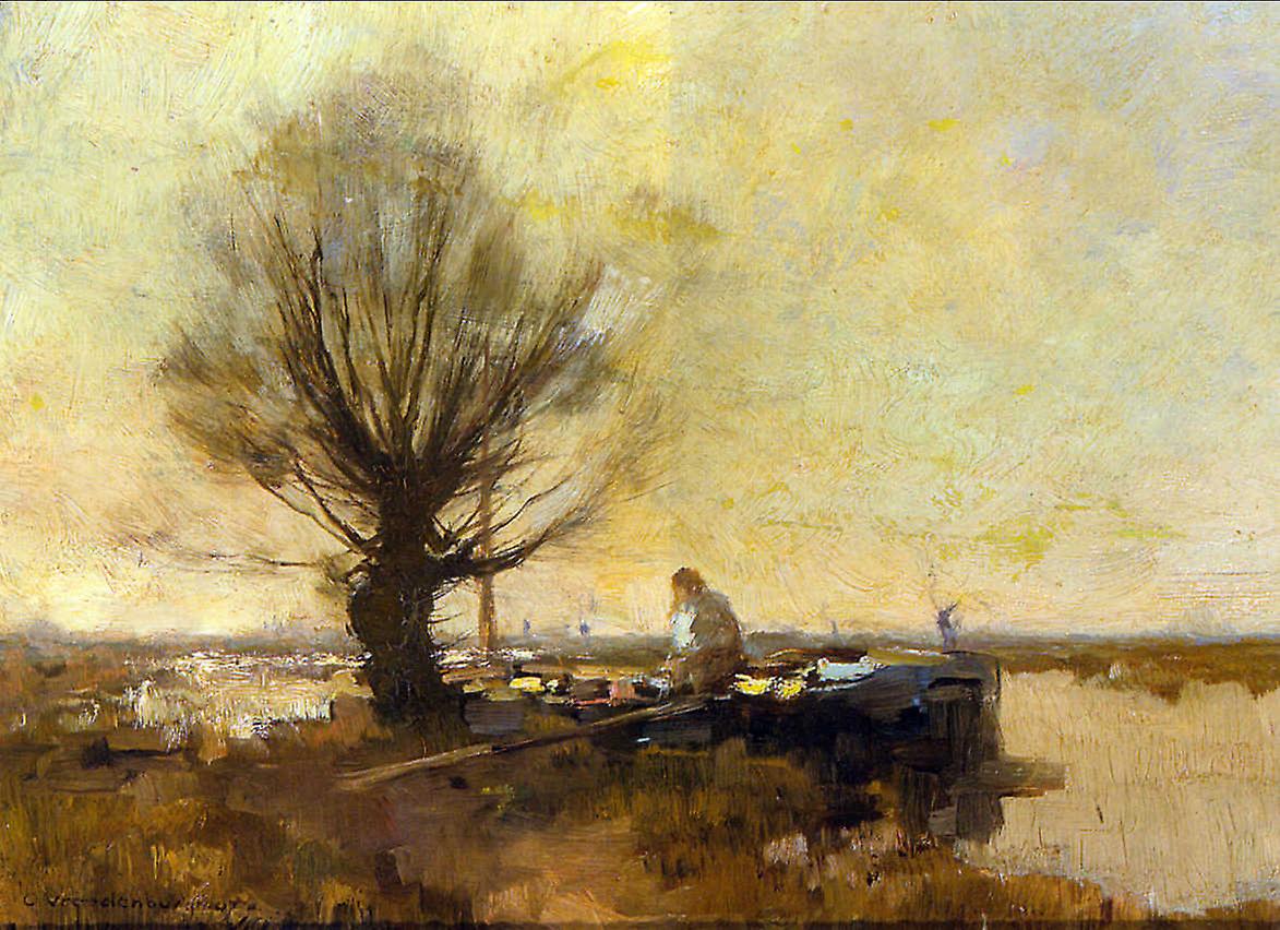 A Peasant In A Moored Barge-cornelis Vreedenburgh World Classic Art Reproductions, Modern Hd Art Print Poster, Canvas Prints Wall Art For Home Decor P