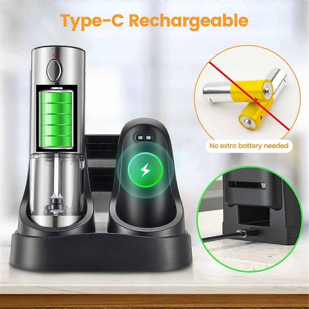 Electric Salt and Pepper Grinder Set with Charging Base and LED Light
