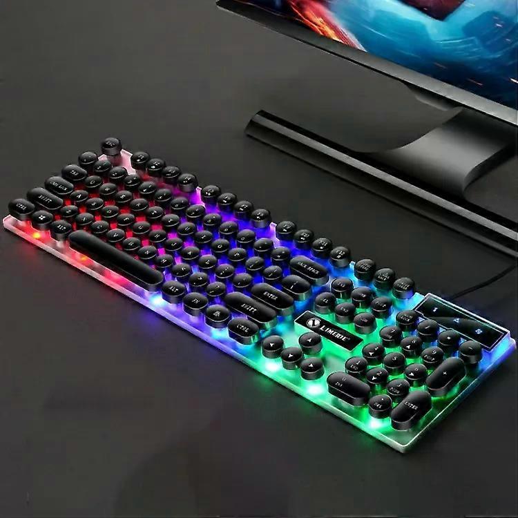 Retro Round Key Cap USB Wired Keyboard & Mouse-LIMEIDE GTX300,1.4m Cable,Black