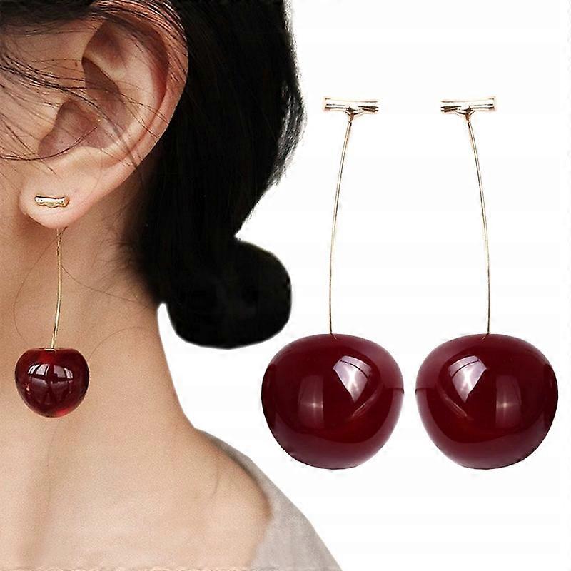 M05 Złote Kolczyki Wiśnie Wisienki Wiszące Akryl