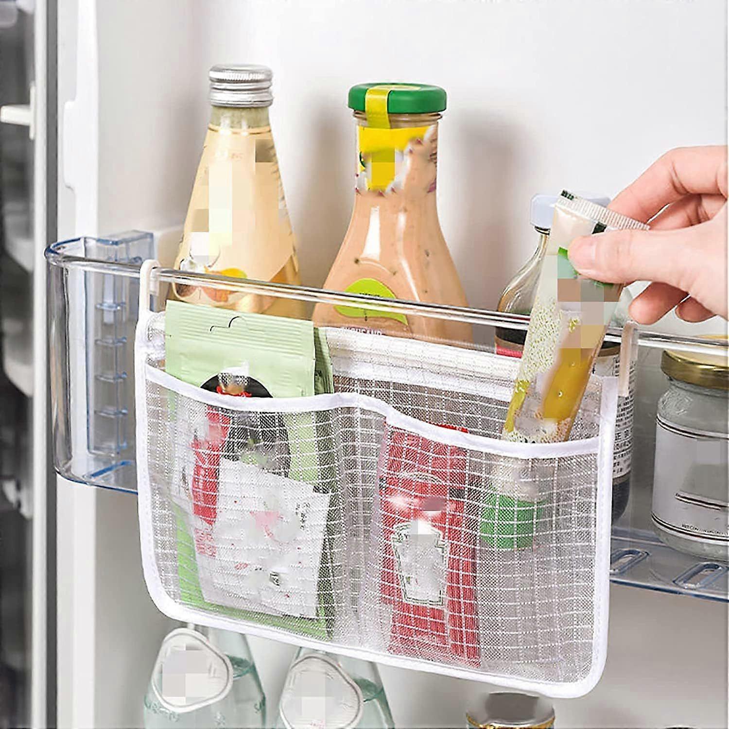 Refrigerator Hanging Storage (White) Double Compartment Hanging Storage Wall Hole