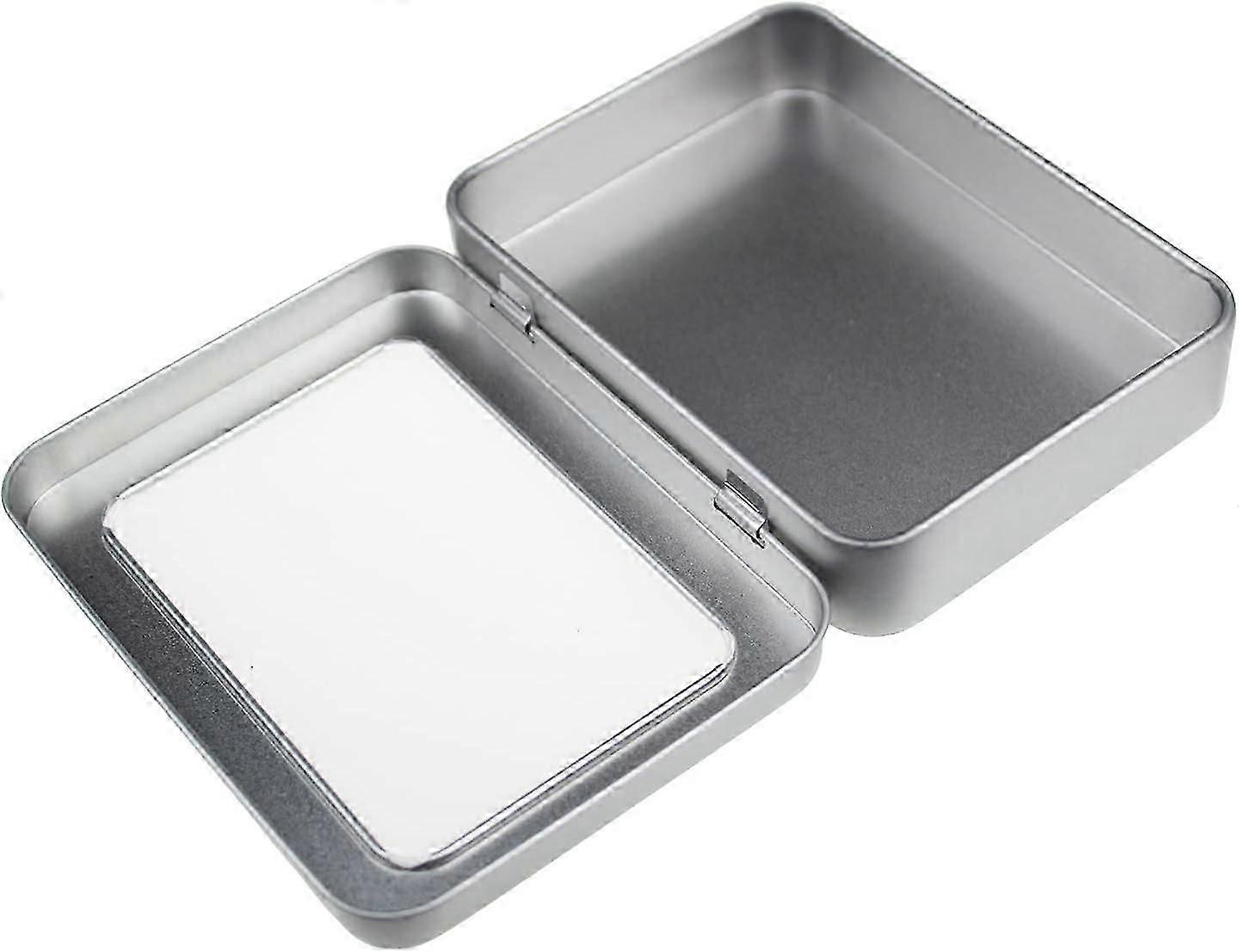 10 Pack Empty Rectangular Metal Storage Organizer Tins with Clear Window Hinged Lids for Small Items and Other Craft Projects