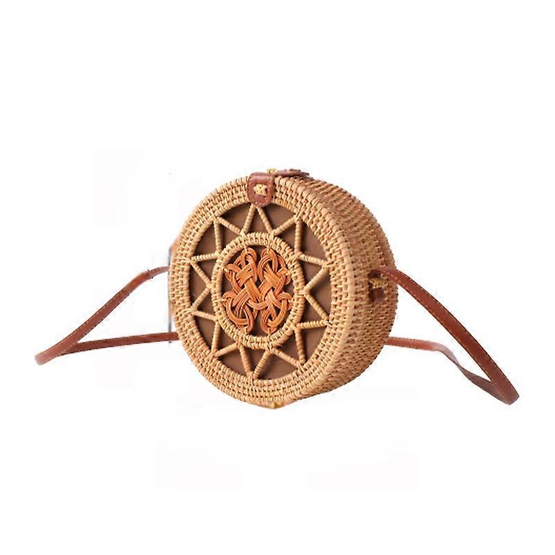 Hand-woven round hollow bucket bag