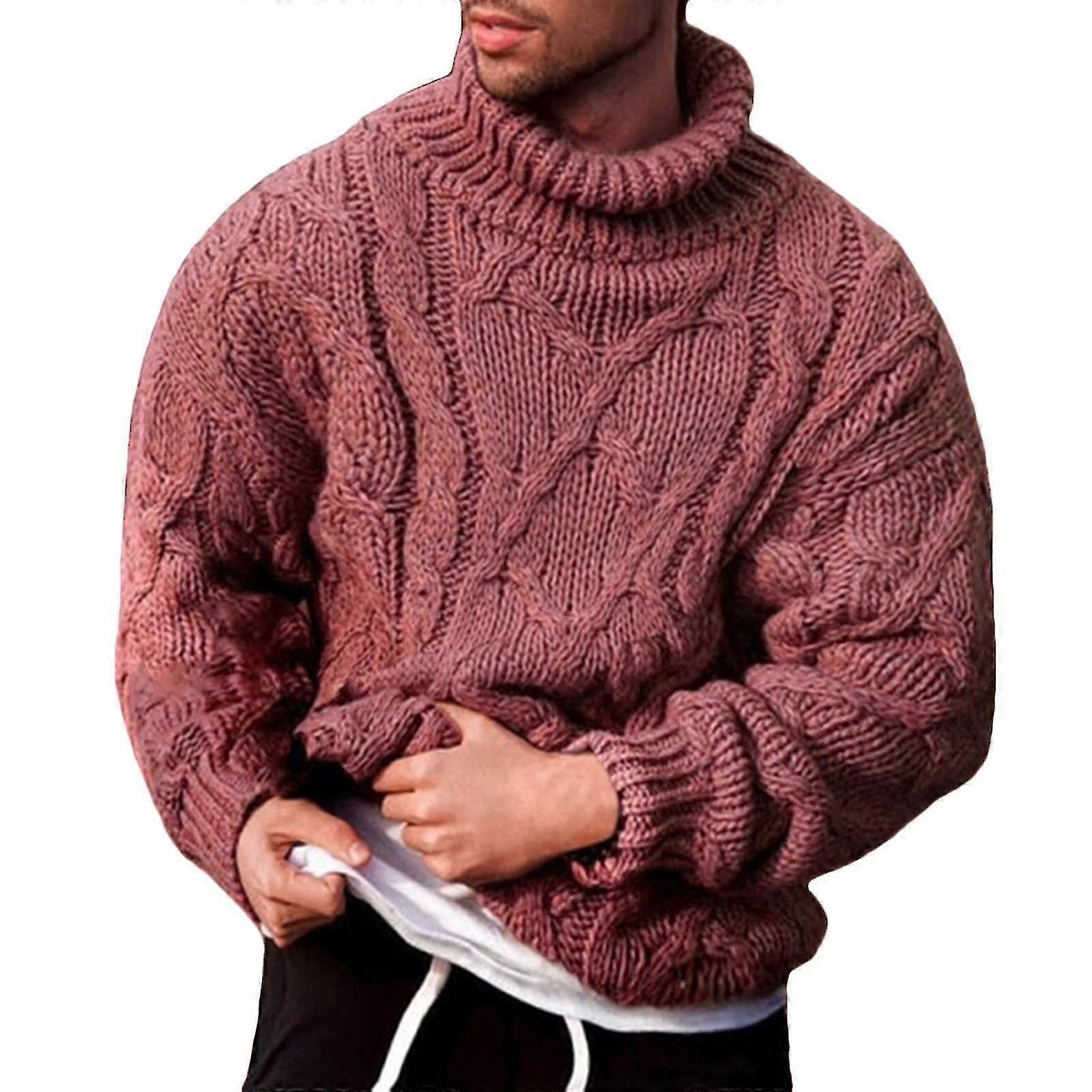 Män Chunky Stickad Jumper Roll Turtle Neck Pullover Tröja