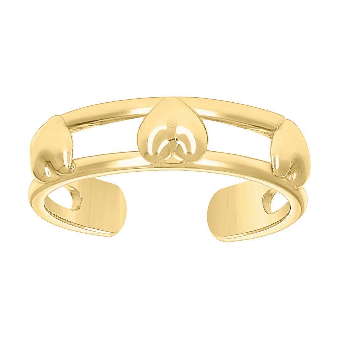 10Kイエローゴールドレディースマルチラブハートトゥリング3.7x3mm女性用ワイドトゥリング - 1.2グラム