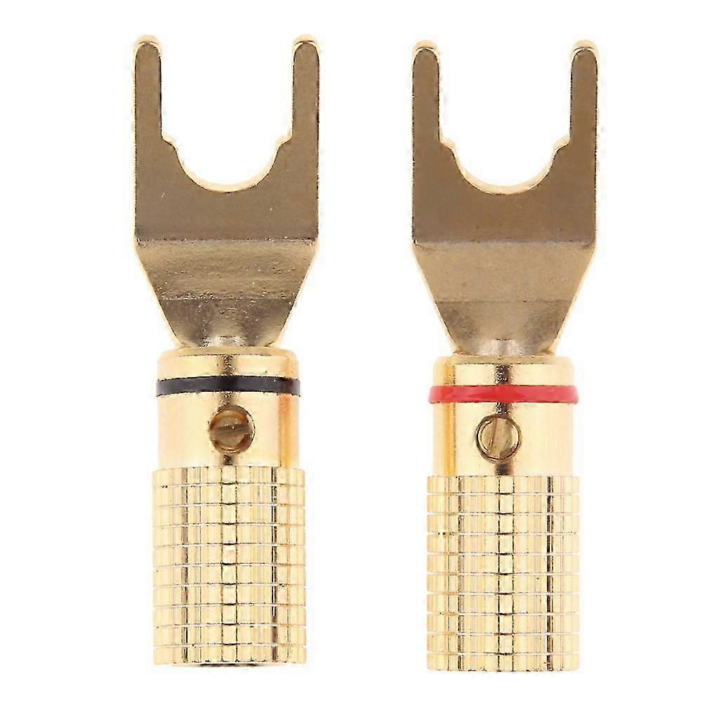 2x Y/U Type Gold Plated Copper Banana Plug Screw Spade Cable Connectors