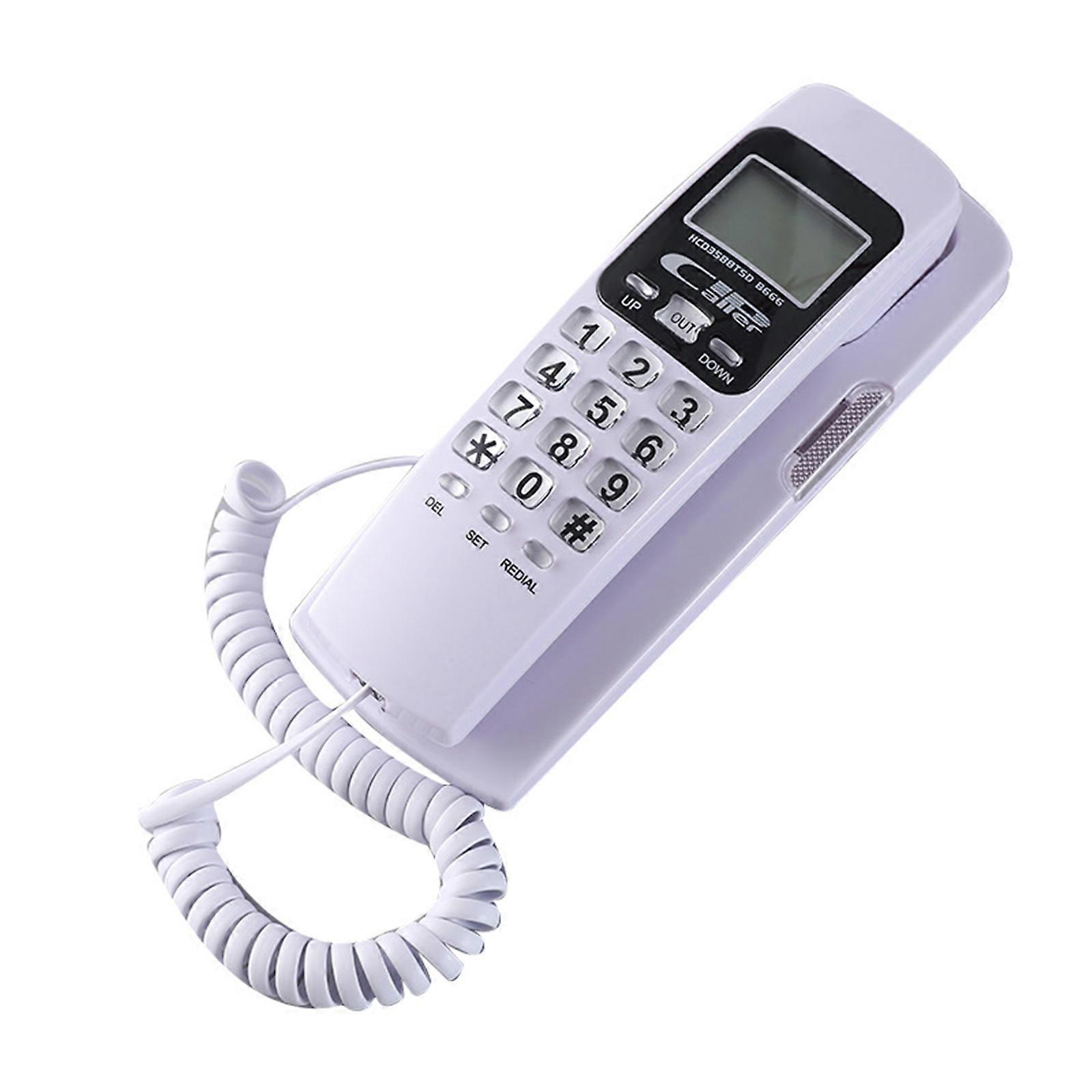B666 Corded Phone Small Corded Landline Flash Redialing LCD Display Home Office Telephone Fixed Landline White
