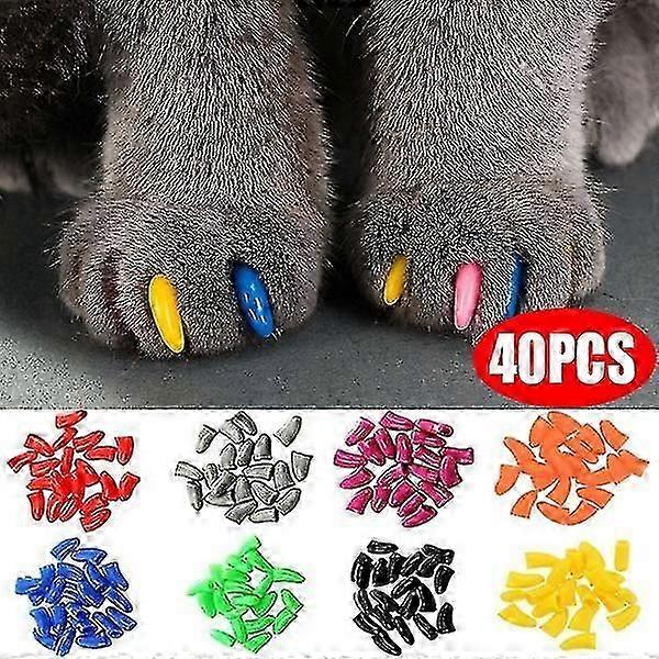 20/40pcsソフトキャットネイルキャップ/キャットネイルカバー/足爪/ペットシリコンネイルプロテクターフリーグルーサイズXS-XL-T