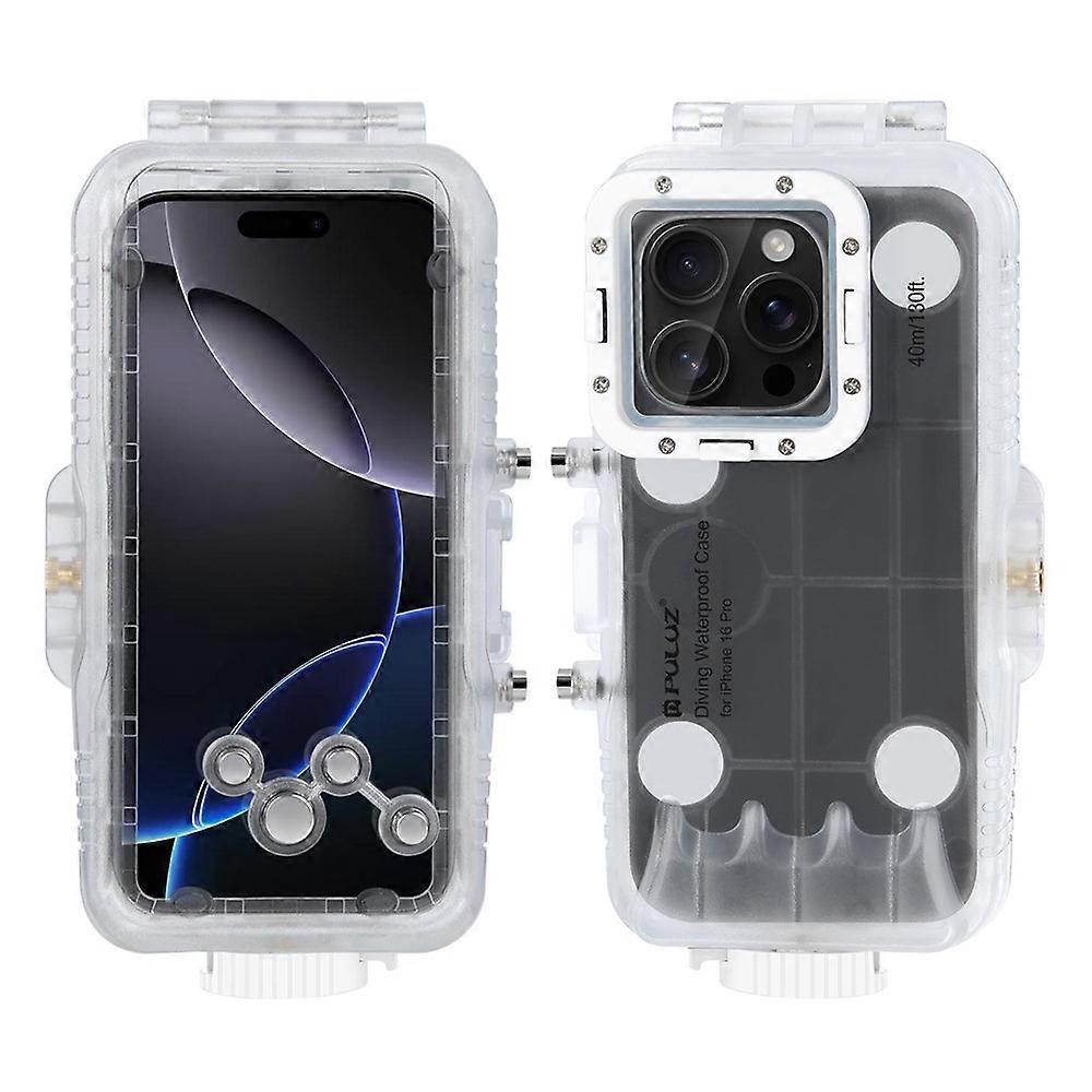 PULUZ PU9117T Compatible For iPhone 16 Pro Max Glass + PC Waterproof Cover 40m Underwater Diving Case