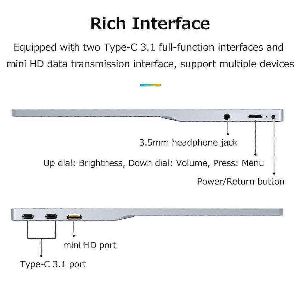 15.6 Inch Portable Monitor Ips Screen 3840*2160 Resolution 170 Viewing Angle 60hz Refresh Rate Wide Compatibility Silver Uk Plug