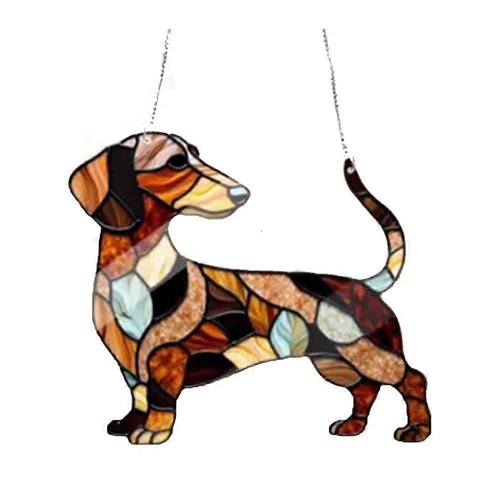 Sun catcher with dachshund motif, stained glass, 23 cm