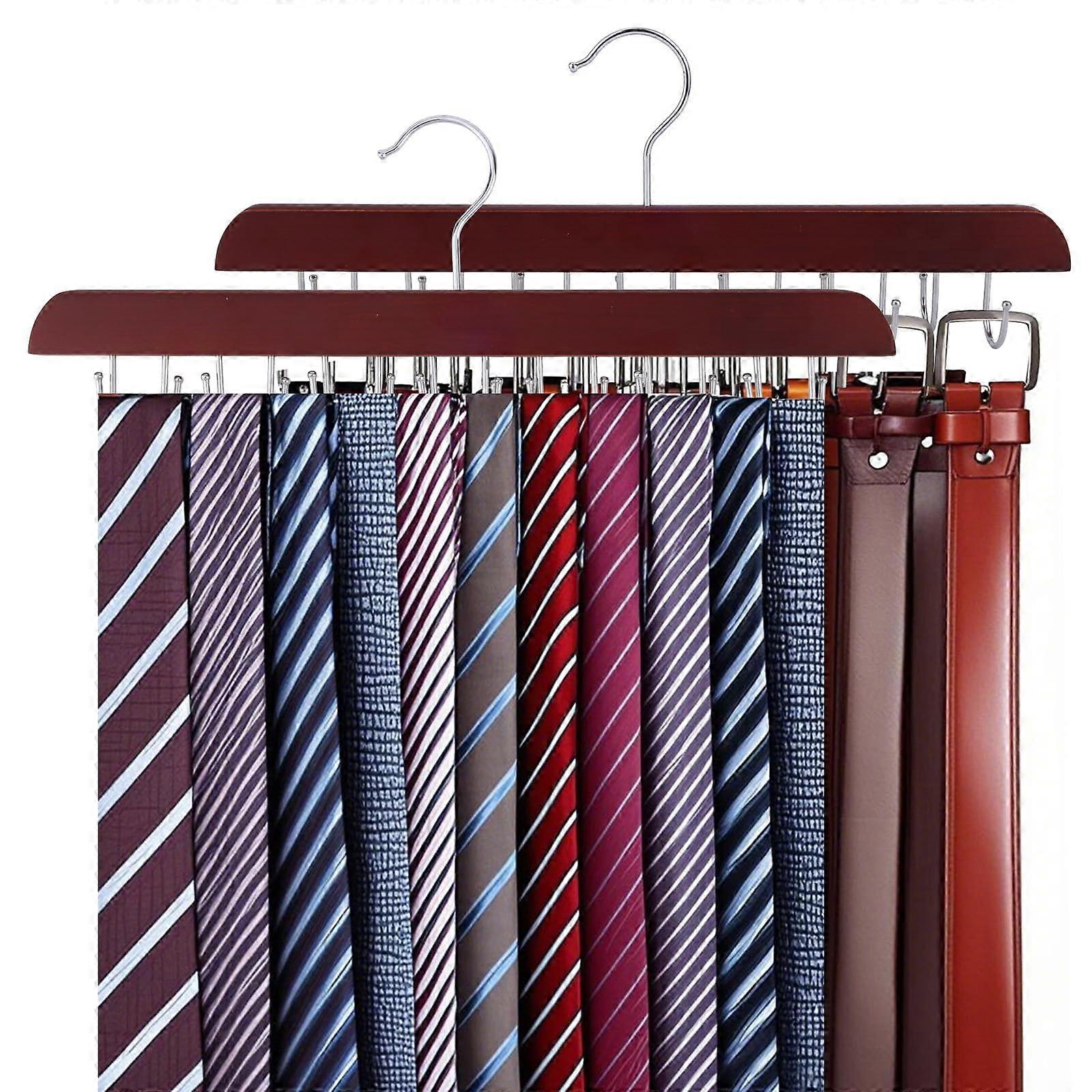 Belt Holders For The Cabinet 2-Pack Wood And Stainless Steel 2-In-1 Belt And Tie Organizer With 14 Hooks Foldable
