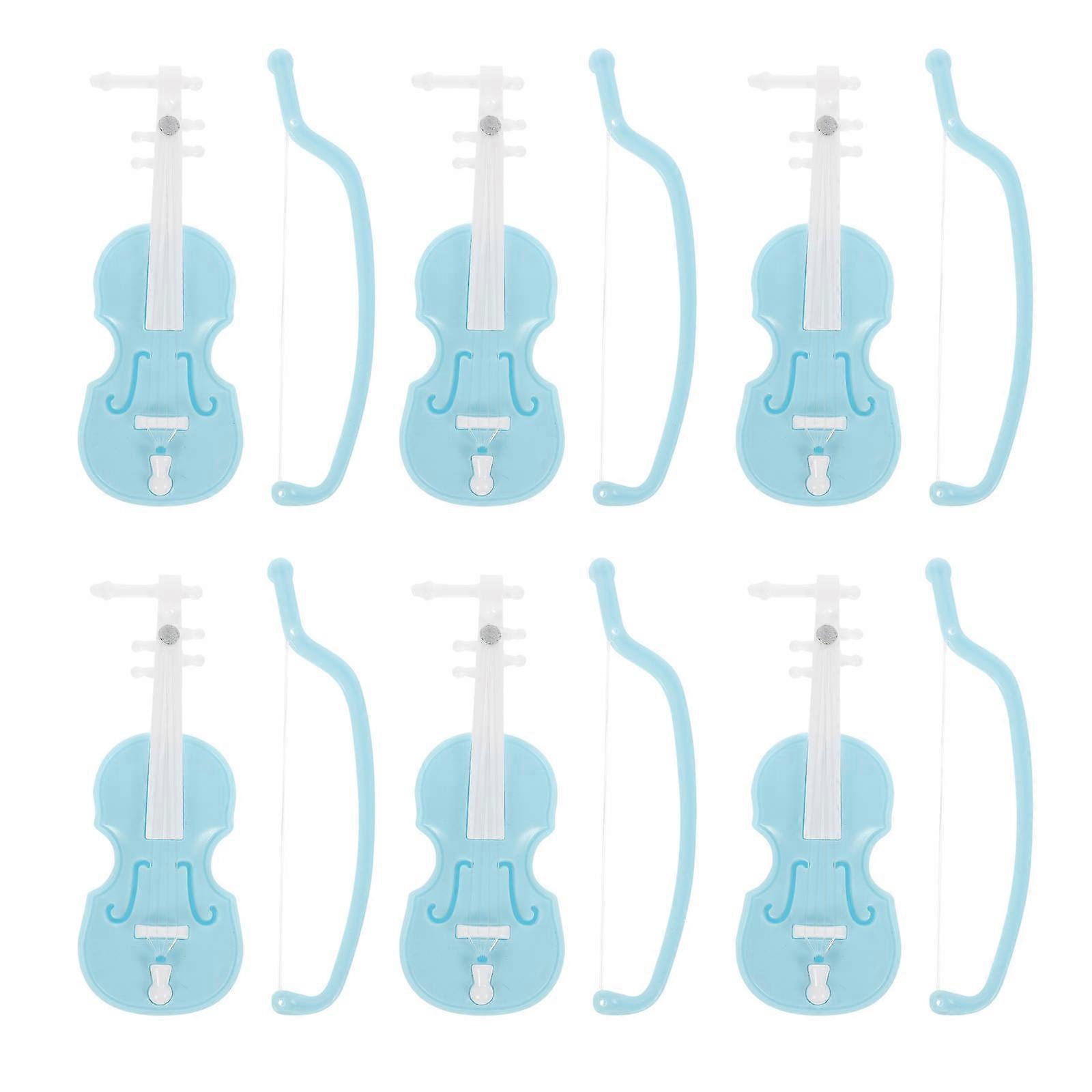 Miniature Violin Model Doll House Decorative -Blue 6Pcs