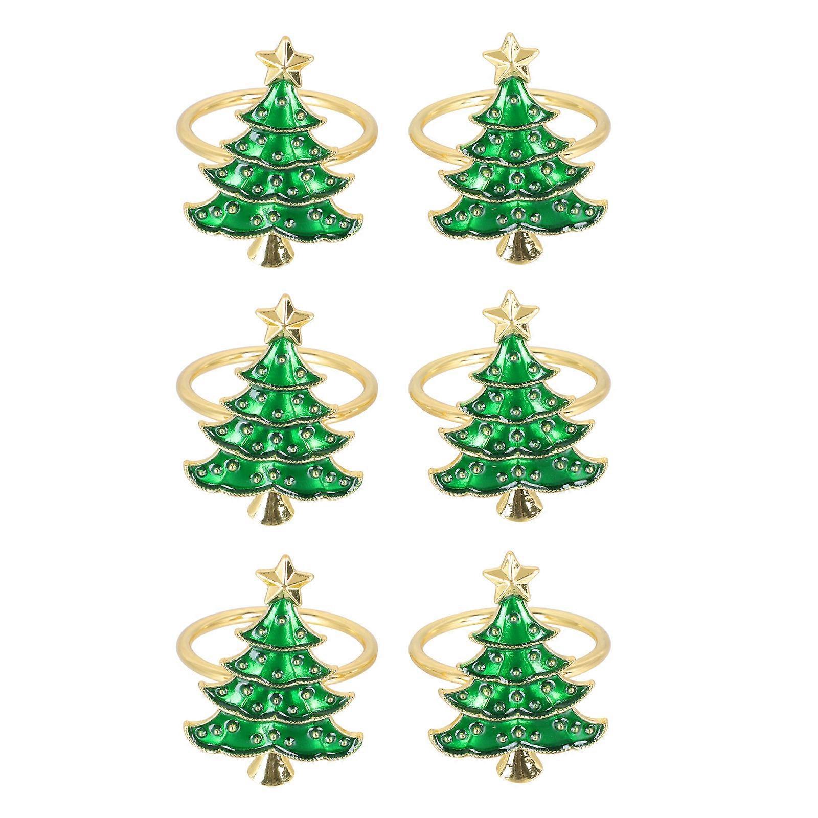 Festive Napkin Rings Green Color Christmas Tree Form 6Pcs