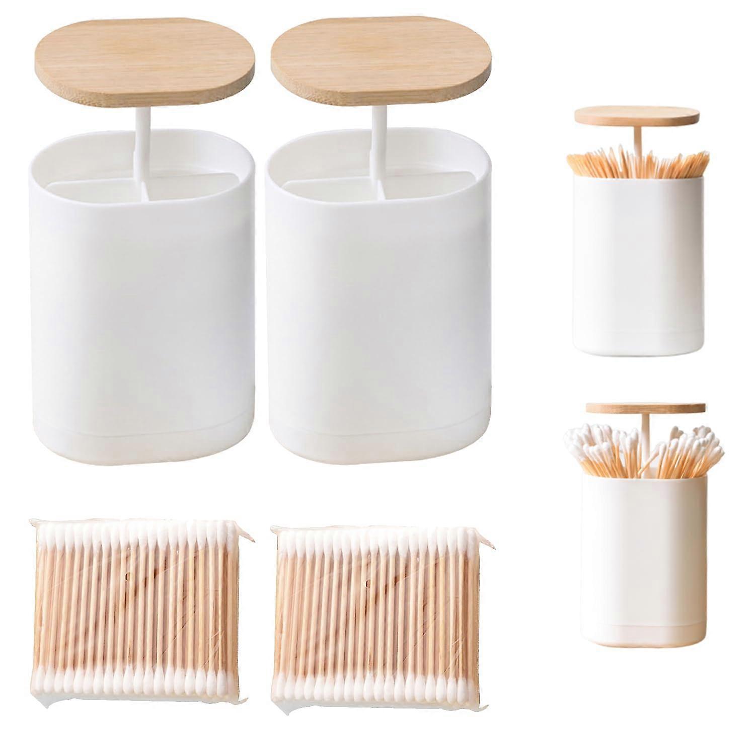 Cotton Buds Pop-Ups With Bamboo Container, 200 Count Ear Sticks, Bamboo Lid Holder, Pack Of 2