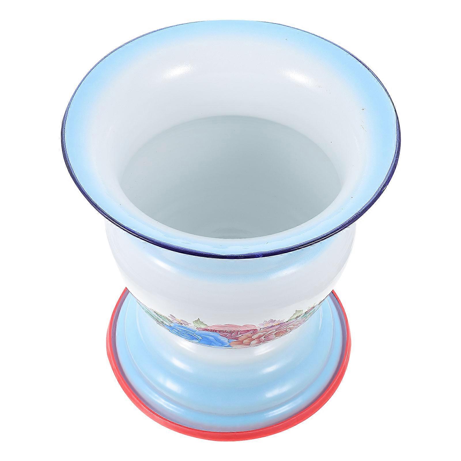 Retro Urinal Container Enamel Pail Bedside Use Round Shape Sky-Blue Color Storage 1Set