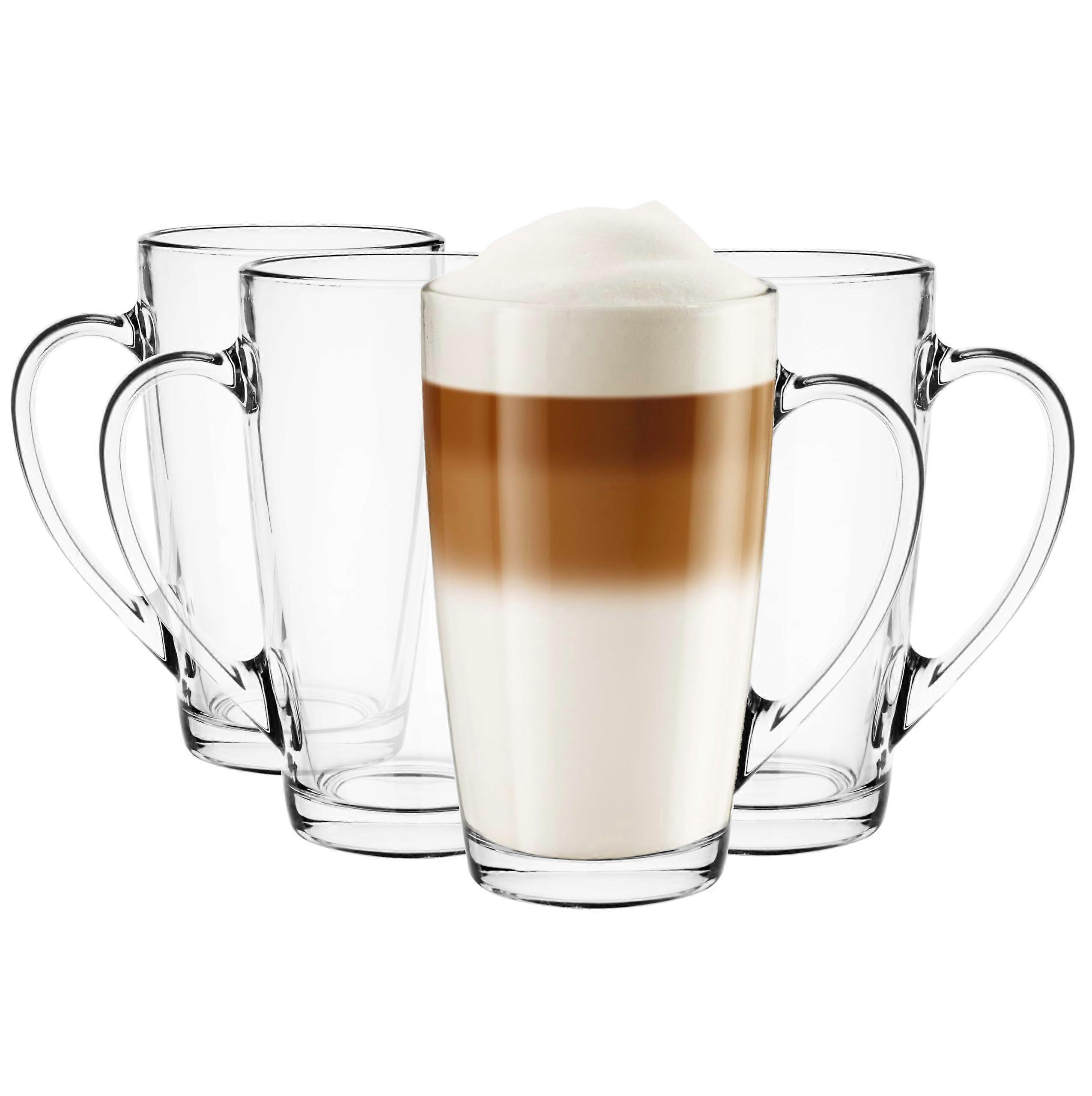 Glasses Set 4 Pieces 400 ml Coffee and Tea Glasses with Handle Large Transparent Dishwasher Safe Cups