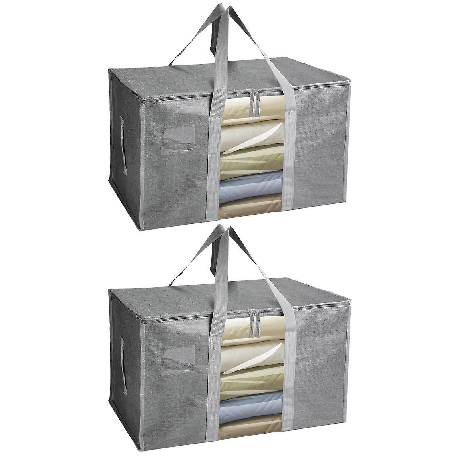 Large Waterproof Woven Storage Bags Set of 2, Space-Saving Moving Tote Bags with Handles, Durable Gray Fabric Design