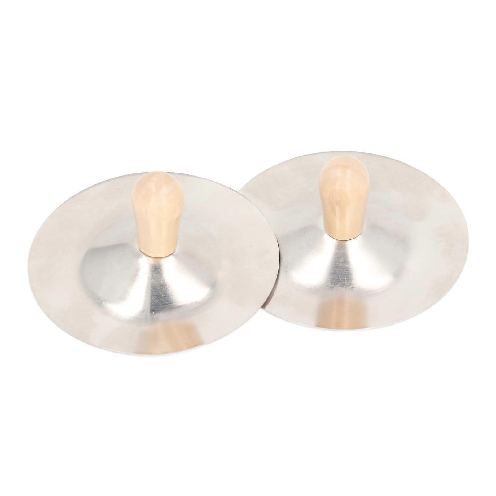 Two-Piece Finger Cymbals Durable Wood Handle Compact Portable for Belly Dance and Children's Music Toy Copper Maple Wood
